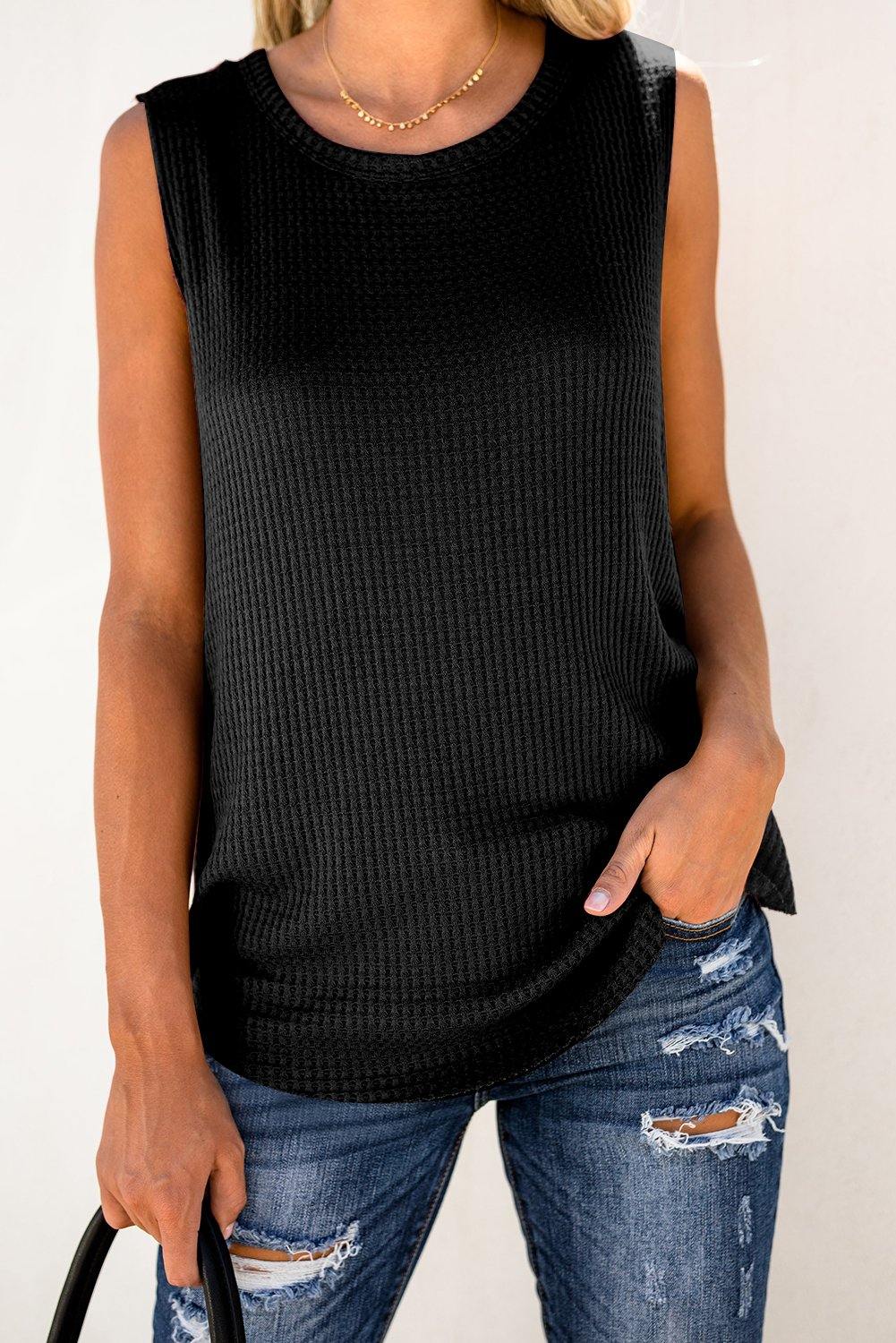 Crew Neck Waffle Tank