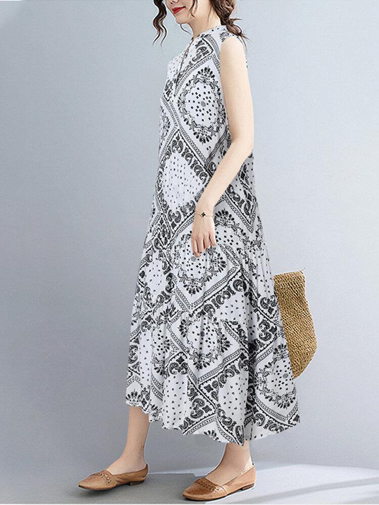 100% Rayon Spliced Geometric Printing Dress For Women