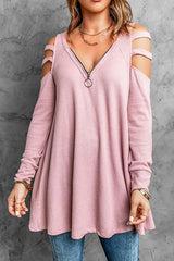 Cutout Waffle Knit Tunic Top