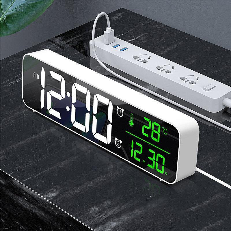 USB LED 3D Musik Dual Wecker Thermometer Temperatur Datum HD LED Display Elektronische Desktop Digitale Tischuhren 