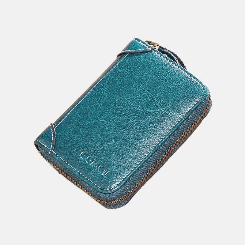 Women 12 Card Slots Rfid Genuine Leather Short Zipper Coin Purse Wallet