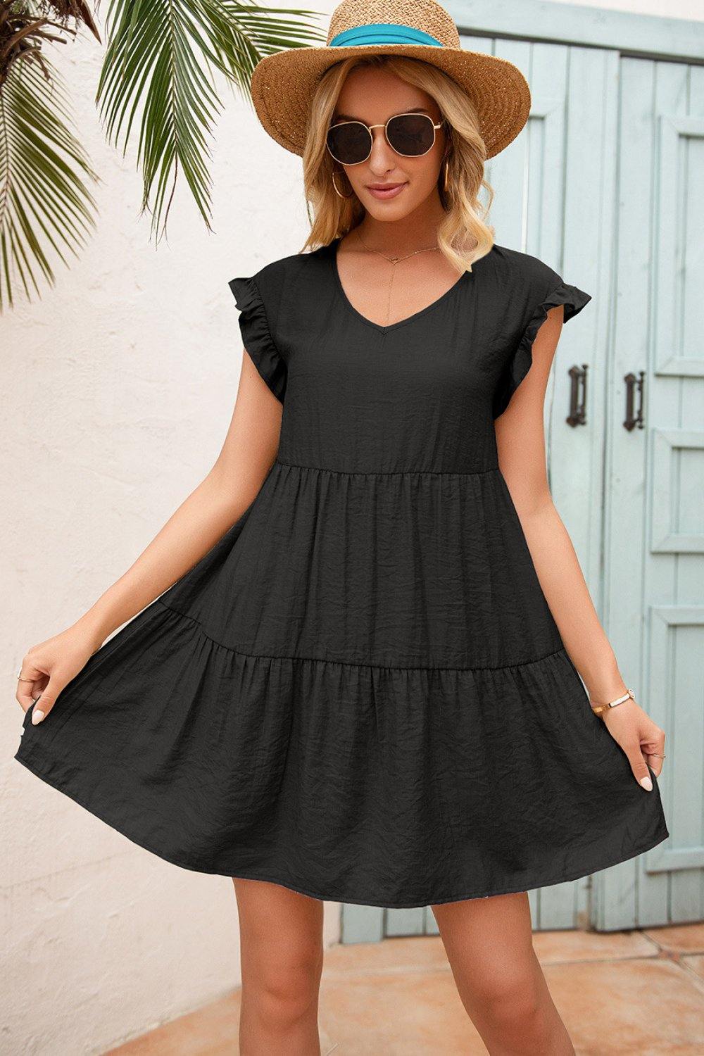 Tiered Ruffle Hem and Sleeve Dress