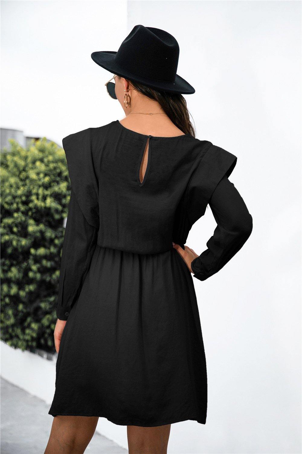 Padded Shoulder Detail Long Sleeve Dress