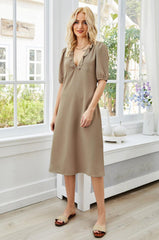 Lantern Sleeve V Neck Swing Dress