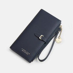 Women PU Leather Thin Solid Color Bifold Long Purse Card Holder Wallet