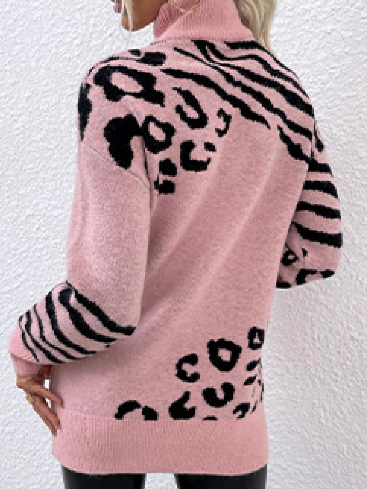 Animal Print Turtleneck Sweater