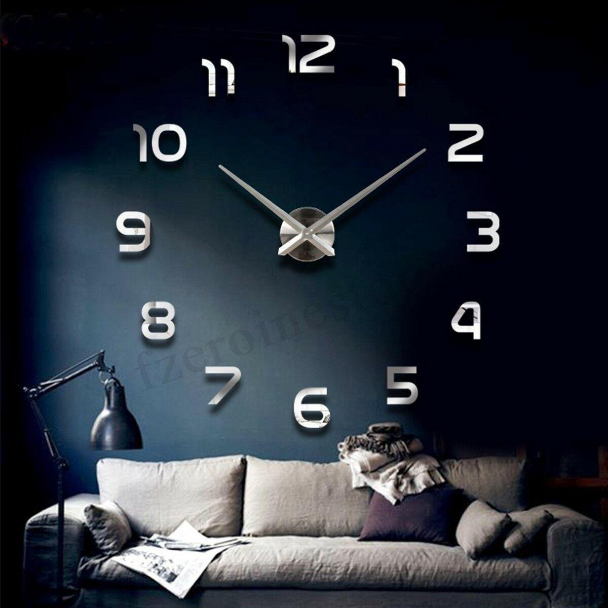 3D DIY Wall Sticker Clock Large Size Mirror Surface  Decor Quartz