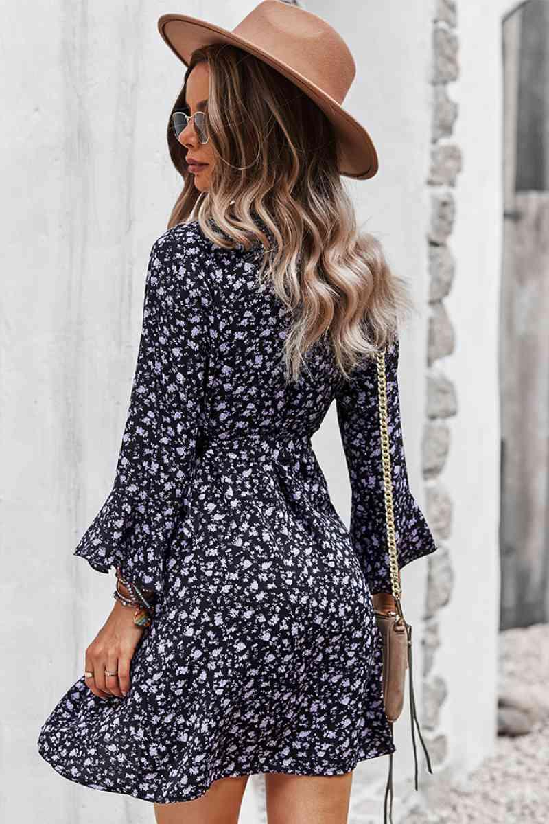 Floral Flare Sleeve Wrap Dress