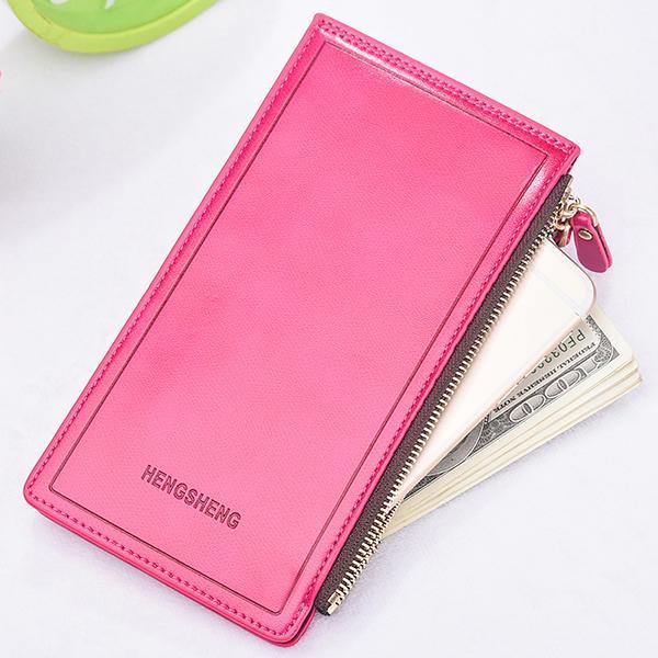 Women Faux Leather Leisure Double Zipper Long Wallet Multi-slots Card Holder Purse