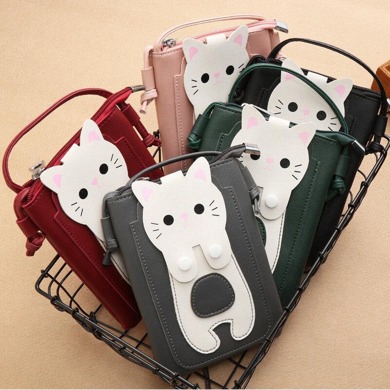 Bolso de teléfono de 6,3 pulgadas con diseño de gatito de gato superbonito de piel sintética para mujer, bolso pequeño de almacenamiento, bandolera 