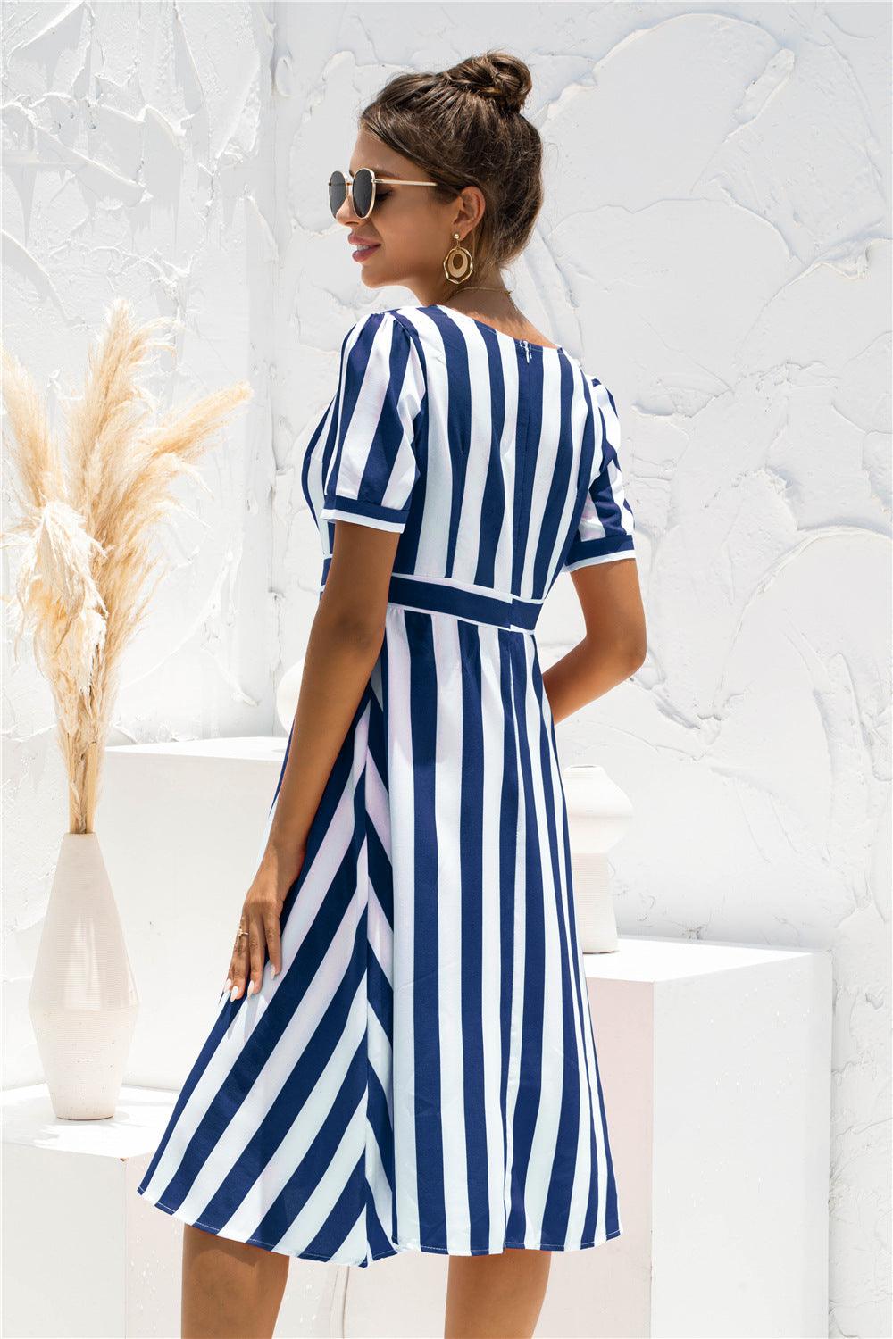 Striped Surplice Front A-line Dress