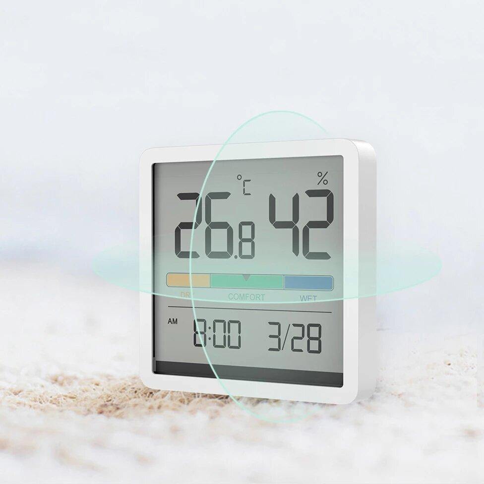 XIAOMI Miiiw Mute Temperatur Luftfeuchtigkeitsuhr Digitaler Hygrometer Wecker Innenthermometer Luftfeuchtigkeitsmonitor Smart Home mit 3,34 Zoll großem LCD-Bildschirm 