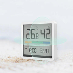 XIAOMI Miiiw Mute Temperatur Luftfeuchtigkeitsuhr Digitaler Hygrometer Wecker Innenthermometer Luftfeuchtigkeitsmonitor Smart Home mit 3,34 Zoll großem LCD-Bildschirm 