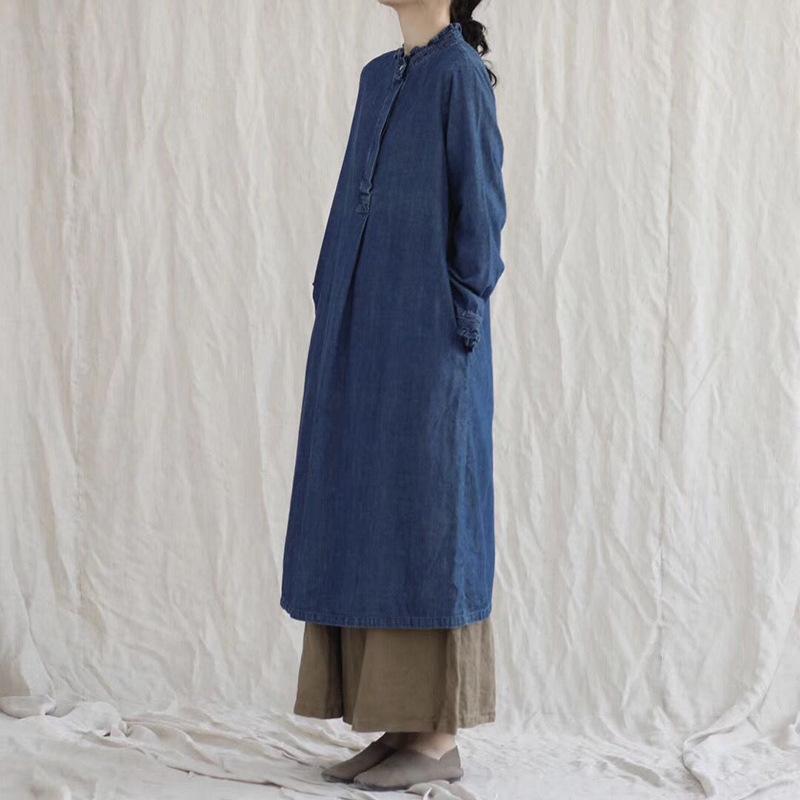 Denim Cotton Shirt Long Sleeve Dress