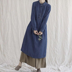 Denim Cotton Shirt Long Sleeve Dress