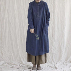 Denim Cotton Shirt Long Sleeve Dress