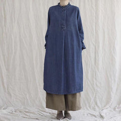 Denim Cotton Shirt Long Sleeve Dress