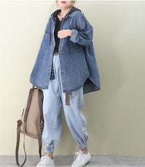 A line Slit Hooded Loose Hooded Casual Coat Parka Plus Size Coat Jacket Fake Two-piece