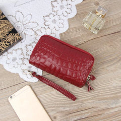 Women Stone Pattern Clutches Bags Double Zipper Long Wallet Card Holder 5.5'' Phone Purse