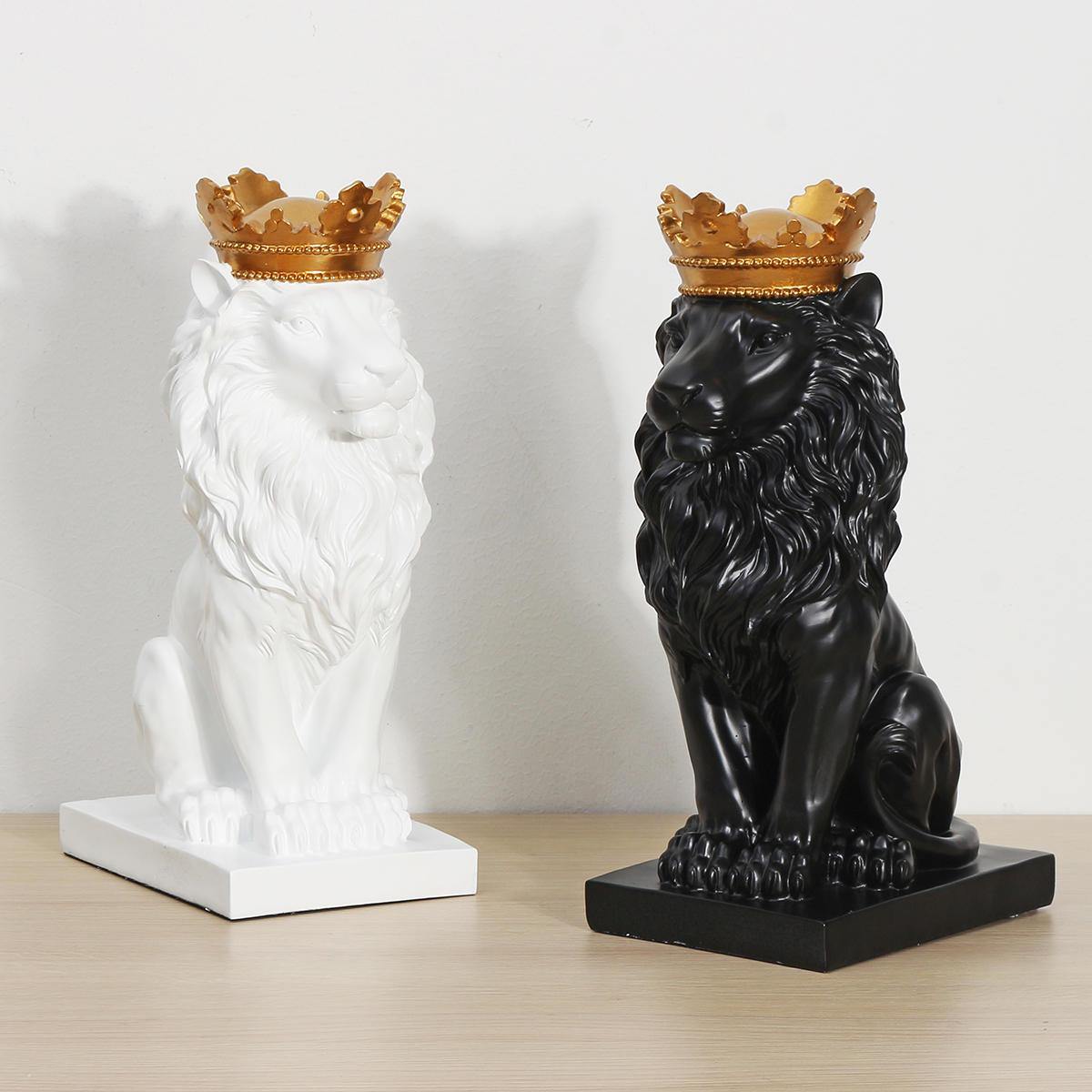 Nordic Style Crown Lion Statue Handicraft Decorations for Home Office Hotel Desk