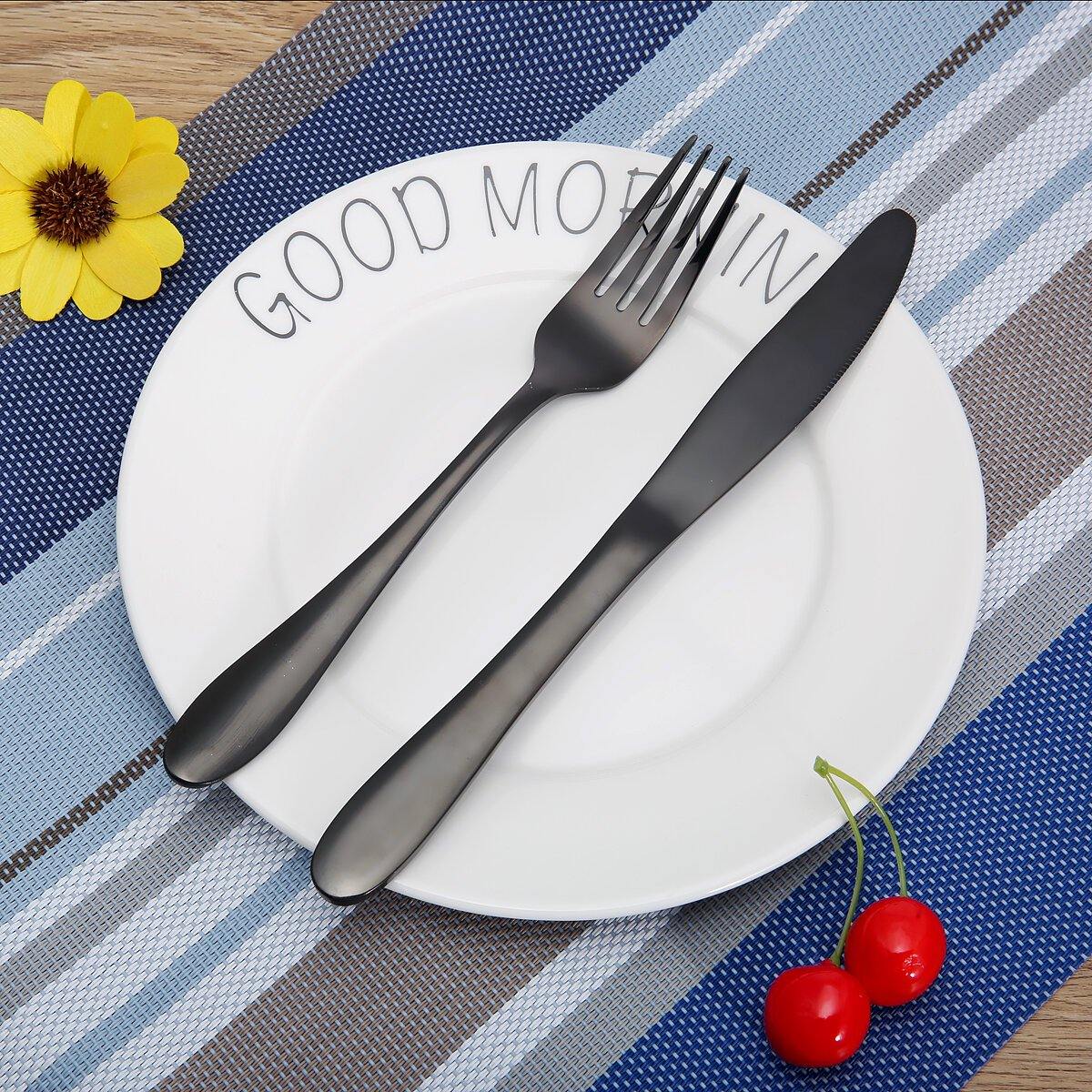 4Pcs Stainless Steel Black Gold Flatware Dinnerware Cutlery Fork Spoons Tableware Set for Kitchen Dinner Tool