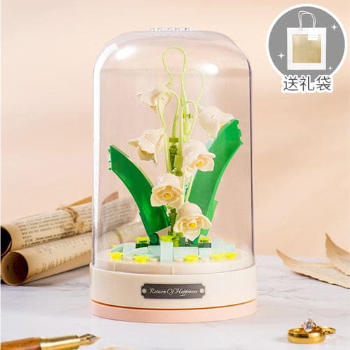 Bausteine ​​Blumenstrauß DIY LED Blumenblock Spieluhr Geschenk