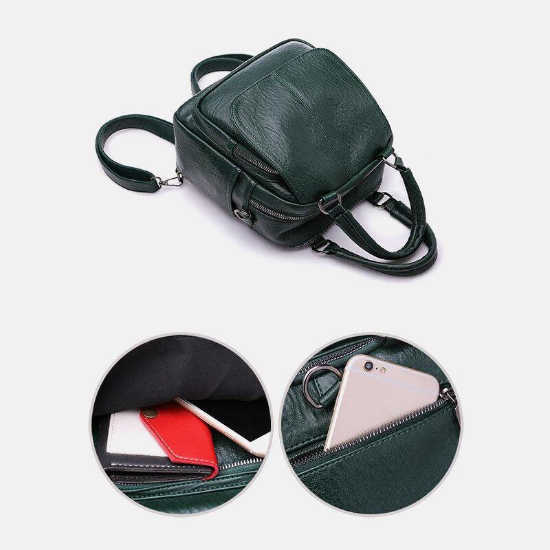 Women PU Leather Multi-Carry Vintage Waterproof Crossbody Bag Shoulder Bag Backpack