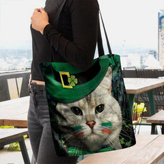 Mujer Trébol Gato Patrón Imprimir Feliz Día de San Patricio Bolso de hombro Bolso Tote 