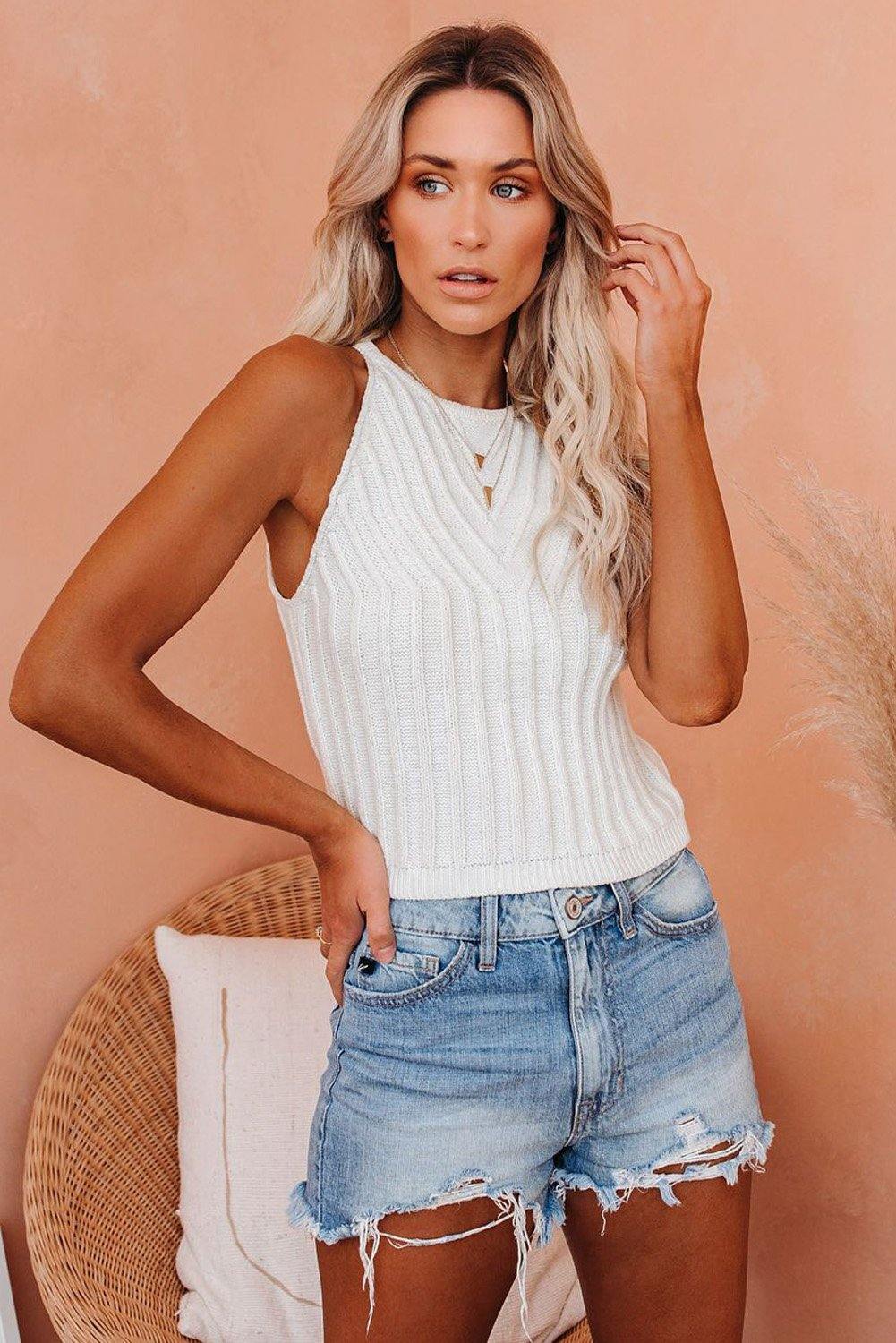 Cropped Ribbed Halter Tank