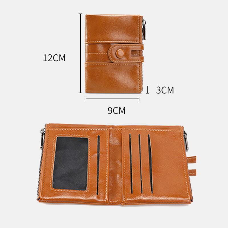 Women RFID Anti Theft 6 Card Slots Oil Wax Bifold Wallet Purse