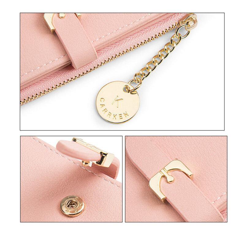 Women PU Leather Thin Solid Color Bifold Card Holder Wallet