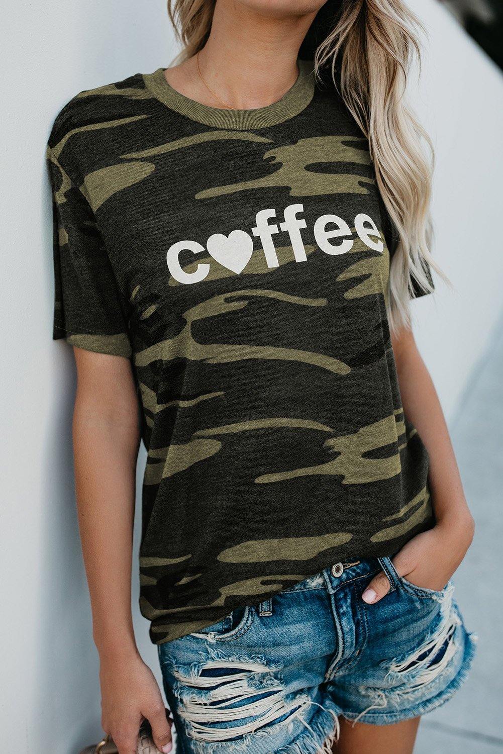 Kaffee-Grafik-Camouflage-T-Shirt