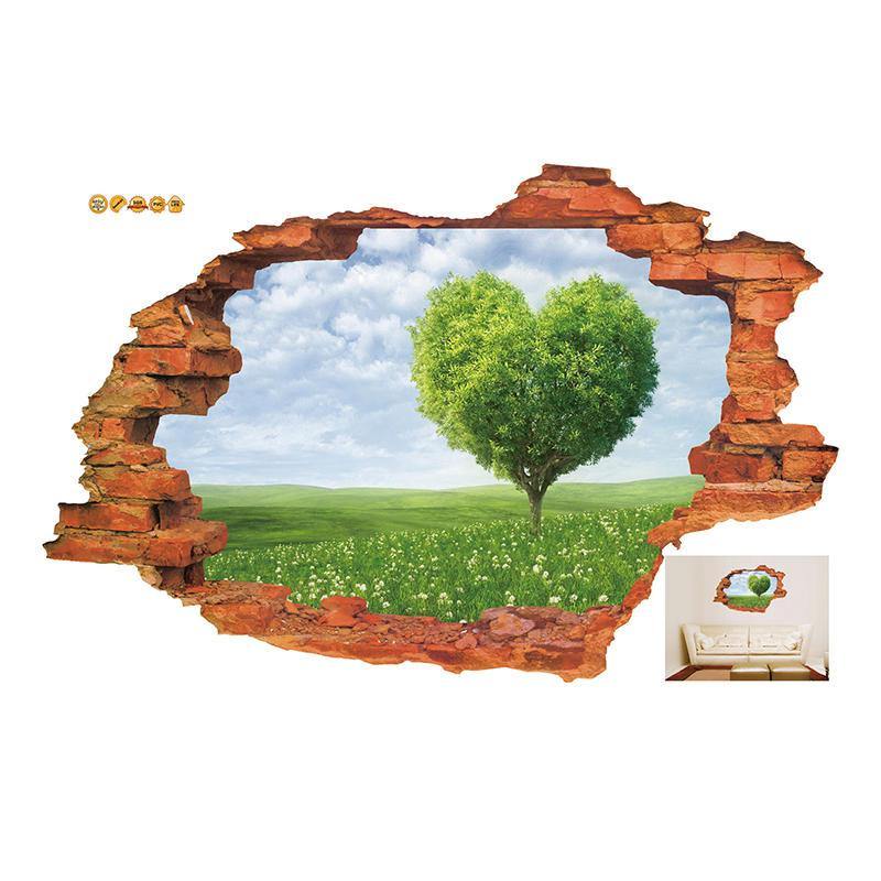 Miico Creative 3D Love Tree Scenery Broken Wall Removable Home Room Decorative Wall Decor Sticker