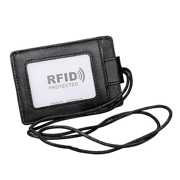 RFID Genuine Leather 4 Card Slot Neck Bag Card Holder