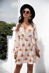 Floral Print Wrap V Neck dress