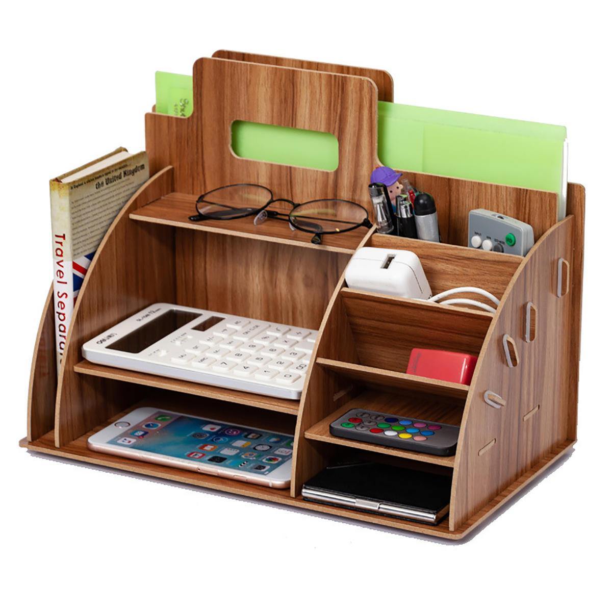 Holz-Desktop-Organizer für Bürobedarf, Aufbewahrungsregal, Holz-Schreibtisch-Organizer, für Zuhause, Bürobedarf, Aufbewahrungsregal 