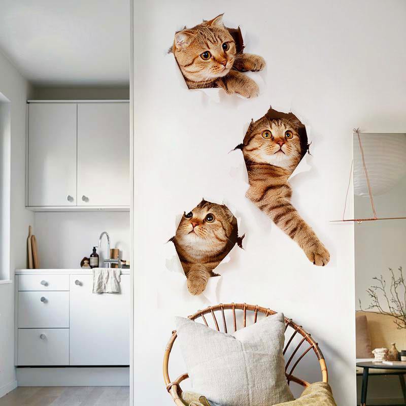 Miico 3D Creative PVC Wall Stickers Home Decor Mural Art Removable Cat Wall Decals