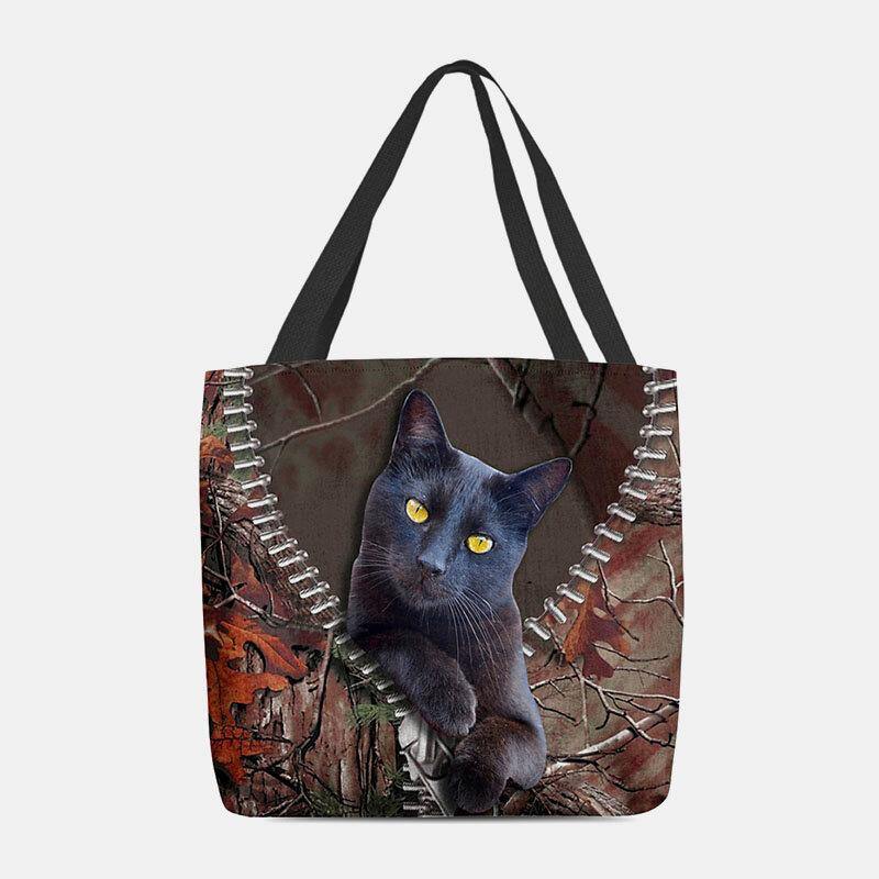 Damen Filz süße 3D dreidimensionale Cartoon schwarze Katze Zweig Muster Umhängetasche Handtasche Tote 