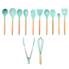 12pcs Wooden Silicone Kitchen Utensil Nonstick Cooking Tool Spoon Soup Ladle Turner Spatula Tong Cookware Baking Gadget