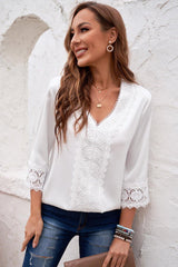 Crochet Detail V-Neck Blouse