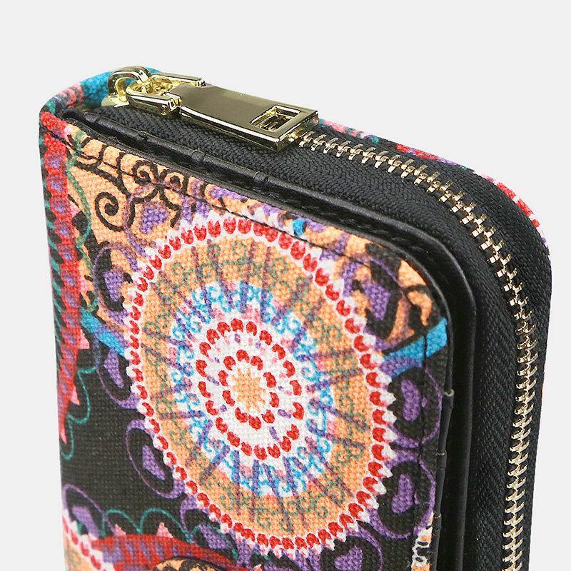 Women Canvas Bohemian Style Printing Long Clutch Purse Wallet