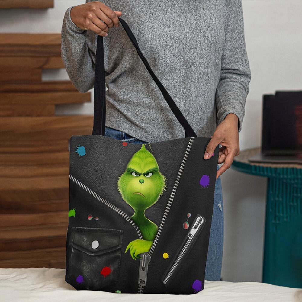 Bolso de hombro con patrón de monstruo verde de dibujos animados lindo para mujer 