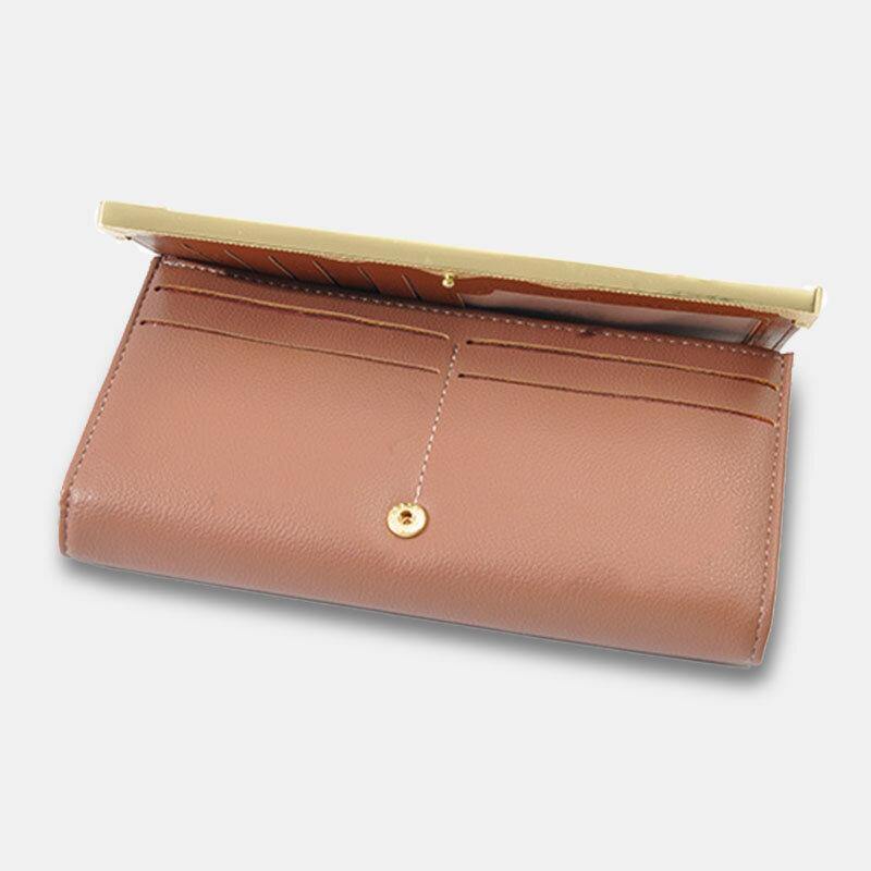 Women Metal Trim Buckle Decor Long Purse 6.5 Inch Wallet Large Capacity Multi-card Slot Card Holder Coin Purse