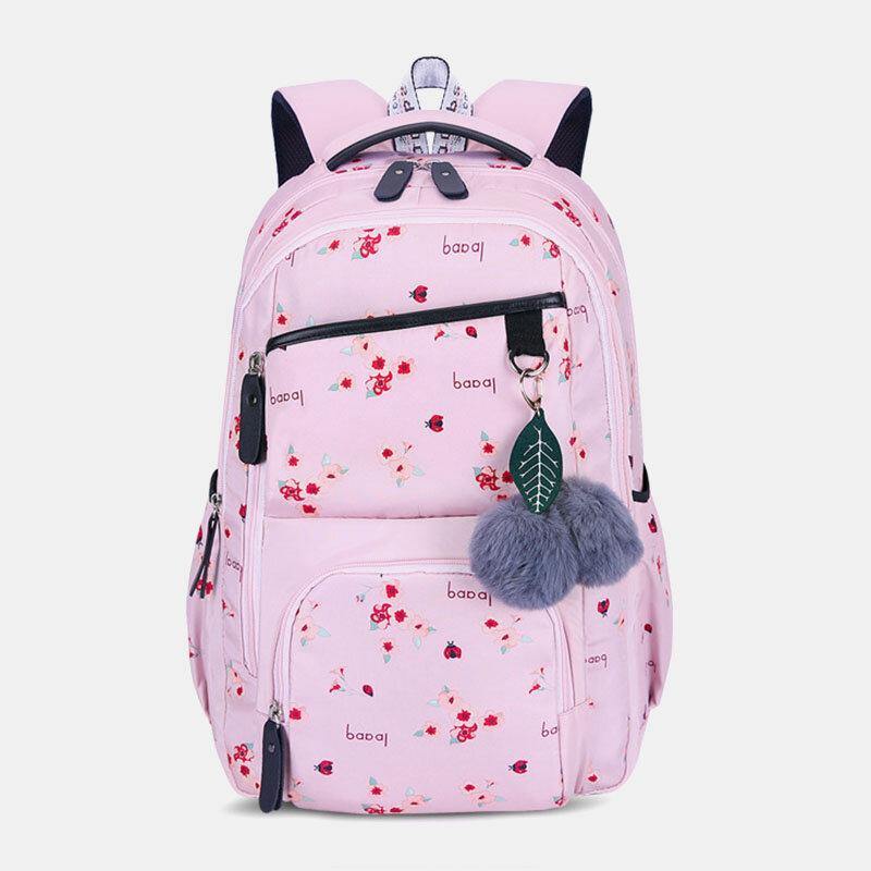 Women Fluffy Ball Print Anti-theft Multifunction Laptop Bag Backpack