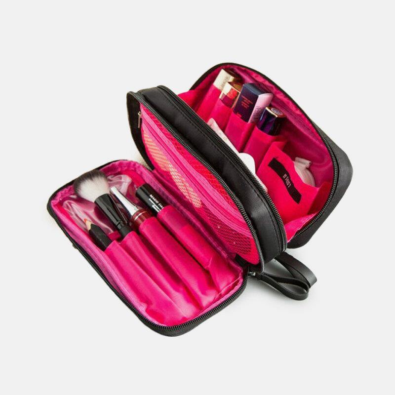 Bolsa de almacenamiento de gran capacidad de dos capas con cremallera doble impermeable para mujer, bolsa de embrague para cosméticos 