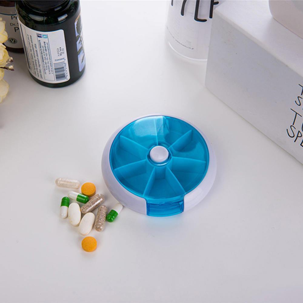 7 Cases Round Pill Box 7 Days Plastic Storage Box Rotating Portable Pill Box Case