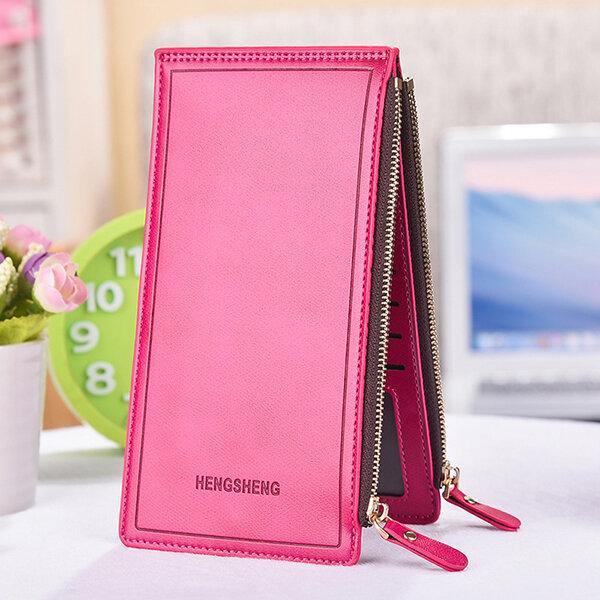 Women Faux Leather Leisure Double Zipper Long Wallet Multi-slots Card Holder Purse