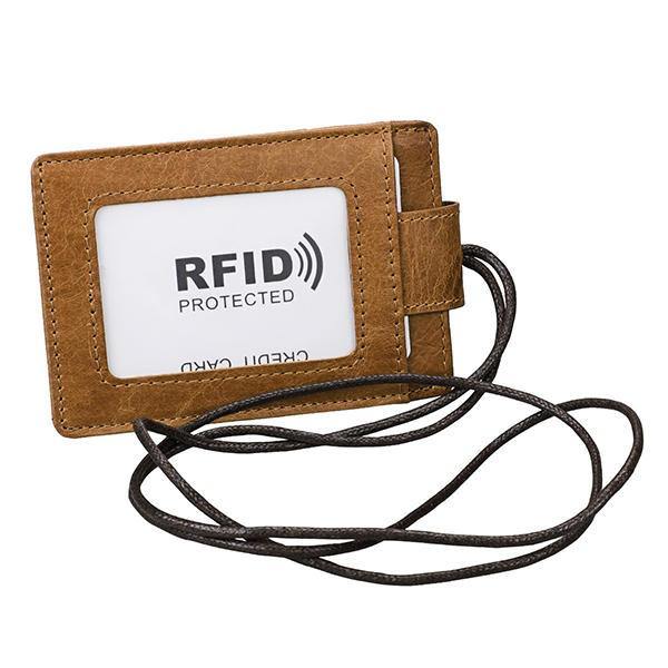 RFID Genuine Leather 4 Card Slot Neck Bag Card Holder