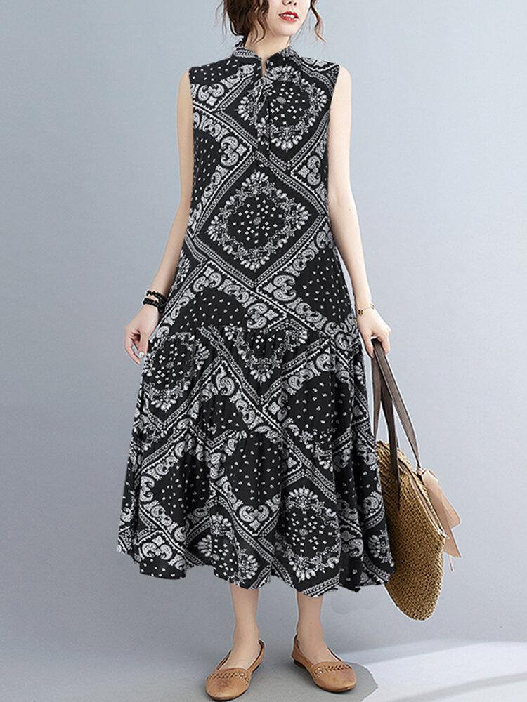 100% Rayon Spliced Geometric Printing Dress For Women