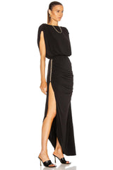 Cap-Sleeve V-Back Chain Detail Asymmetrical Dress